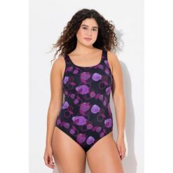 Damskie Strój kąpielowy liście bez miękkich miseczek z recyklingu. Czarne stroje jednoczęściowe Ulla Popken, bez wzorów, z elastanu. Za 199.99 zł.