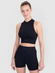 4F Crop-top treningowy slim bezszwowy damski - czarny XS/S. Czarne koszulki sportowe damskie 4F, s, bez wzorów, z dzianiny, bez ramiączek, do biegania. W wyprzedaży za 59.99 zł.