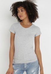 Jasnoszary T-shirt Nysalphia. Szare t-shirty damskie Born2be, l, bez wzorów, z bawełny, bez kołnierzyka. Za 24.99 zł.