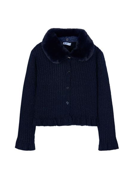 Mayoral Kardigan 4311 Granatowy Regular Fit. Niebieskie swetry dziewczęce Mayoral, bez wzorów, z syntetyku, bez kołnierzyka, bez ramiączek. Za 149.99 zł.