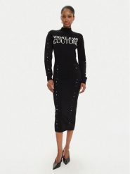Versace Jeans Couture Sukienka dzianinowa 77HAOM11 Czarny Slim Fit. Czarne sukienki damskie Versace Jeans Couture, bez wzorów, z dzianiny, bez ramiączek. Za 1,159.00 zł.