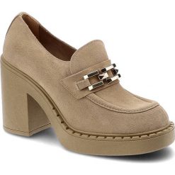 Beżowe Półbuty Lemar Wygodne Skórzane Buty. Brązowe półbuty damskie Lemar, na wiosnę, bez wzorów, bez obcasa, na słupku, bez zapięcia. Za 389.00 zł.