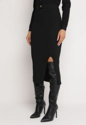 Czarna Spódnica z Gumką w Pasie z Metalicznej Dzianiny Doona. Czarne spódnice damskie Born2be, s, bez wzorów, z dzianiny, midi. Za 74.99 zł.