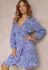 Granatowa Sukienka Midi z Kopertowym Dekoltem i Gumką w Talii Sorioli. Niebieskie sukienki damskie Renee, bez wzorów, eleganckie, bez ramiączek. W wyprzedaży za 67.99 zł.