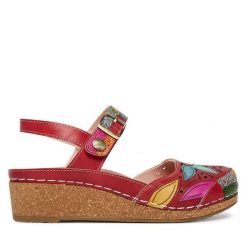 Sandały Laura Vita. Czerwone sandały damskie LAURA VITA, bez wzorów, bez obcasa, na płaskiej podeszwie, bez zapięcia. Za 429.99 zł.