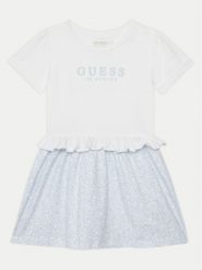 Guess Sukienka codzienna K5GK08 K6YW4 Biały Regular Fit. Białe sukienki dziewczęce Guess, z aplikacjami, z bawełny, bez ramiączek, proste. Za 99.99 zł.