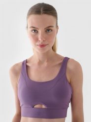 4F Biustonosz do jogi i pilatesu z niskim wsparciem - fioletowy S. Fioletowe biustonosze sportowe damskie 4F, bez wzorów, z dzianiny. W wyprzedaży za 59.99 zł.