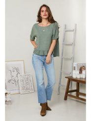 Le Monde du Lin Lniana bluzka w kolorze zielonym rozmiar: 34/36. Zielone bluzki damskie Le Monde du Lin, bez wzorów, ze lnu, bez kołnierzyka, bez ramiączek. Za 121.99 zł.