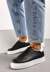 Czarne Sneakersy na Grubej Podeszwie przed Kostkę Ramnutia. Czarne obuwie sportowe damskie Born2be, z jeansu, przed kostkę, bez zapięcia. Za 49.99 zł.