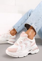 Biało-Różowe Sneakersy na Grubej Podeszwie z Metalicznymi Wstawkami Seta. Białe obuwie sportowe damskie Renee, bez zapięcia. Za 109.99 zł.