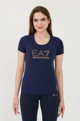 EA7 Granatowy t-shirt z cyrkoniami. Niebieskie t-shirty damskie EA7 Emporio Armani, xs, bez wzorów, bez kołnierzyka. W wyprzedaży za 292.99 zł.