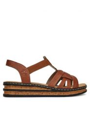 Rieker Sandały CEO-62918-22 Brązowy. Brązowe sandały damskie Rieker, bez wzorów, z syntetyku, bez obcasa, na koturnie, bez zapięcia. Za 299.99 zł.