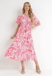 Różowa Sukienka Gertisa. Czerwone sukienki damskie Born2be, bez wzorów, z wiskozy, eleganckie, bez ramiączek. Za 109.99 zł.