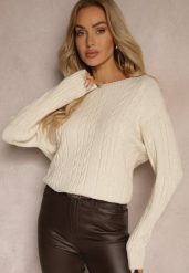 Jasnobeżowy Sweter z Bawełną Wiskozą i Ozdobnym Splotem Viacelia. Brązowe swetry klasyczne damskie Renee, l, z bawełny, bez kołnierzyka. Za 84.99 zł.