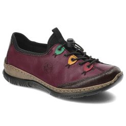 Różowe Półbuty Rieker Wygodne Buty Damskie. Czerwone półbuty damskie Rieker, na wiosnę, bez wzorów, ze skóry, bez obcasa, bez zapięcia. Za 279.00 zł.