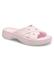 Crocs Klapki w kolorze jasnoróżowym rozmiar: 41/42. Różowe klapki damskie Crocs, bez wzorów, z otwartym noskiem, bez obcasa, bez zapięcia. Za 121.95 zł.