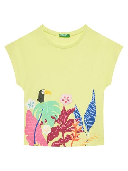 United Colors Of Benetton T-Shirt 3I1XG10JH Żółty Regular Fit. Żółte koszulki i t-shirty dziewczęce United Colors Of Benetton, bez wzorów, z bawełny, bez kołnierzyka, bez ramiączek. Za 59.99 zł.