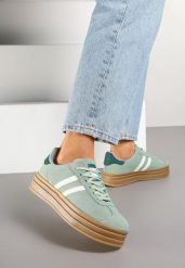 Jasnozielone Sneakersy na Platformie z Minimalistycznymi Przeszyciami Teritha. Zielone obuwie sportowe damskie Born2be, z materiału, bez zapięcia. Za 109.99 zł.