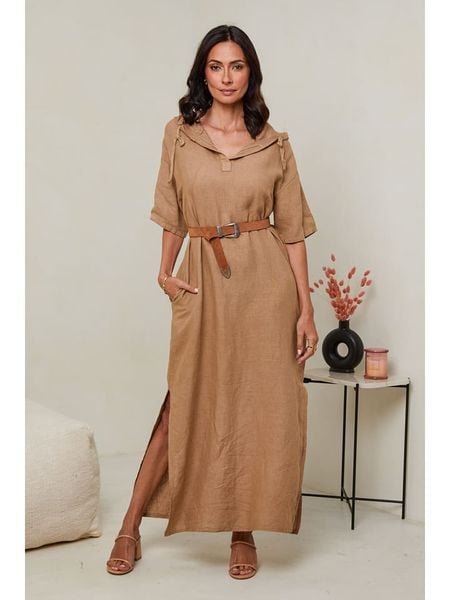 Le Monde du Lin Lniana sukienka w kolorze karmelowym rozmiar: 38/40. Brązowe sukienki damskie Le Monde du Lin, bez wzorów, ze lnu, klasyczne, bez ramiączek. Za 159.82 zł.