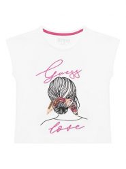 Guess T-Shirt J5GI25 K6YW4 Biały Regular Fit. Białe koszulki i t-shirty dziewczęce Guess, z aplikacjami, z bawełny, bez kołnierzyka, bez ramiączek. Za 59.99 zł.