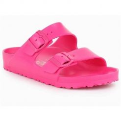 Klapki damskie Birkenstock Arizona Eva. Czerwone klapki damskie Birkenstock, bez wzorów, z materiału, bez obcasa, bez zapięcia. Za 366.00 zł.