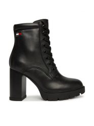 Tommy Jeans Botki Tjw Lace Up High Heel Boots EN0EN03109 Czarny. Czarne botki damskie Tommy Jeans, z jeansu, bez obcasa, na słupku, bez zapięcia. Za 699.99 zł.