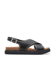 Clarks Skórzane sandały "Arwell Sling" w kolorze czarnym rozmiar: 37. Czarne sandały damskie Clarks, bez wzorów, z otwartym noskiem, bez obcasa, bez zapięcia. Za 189.29 zł.
