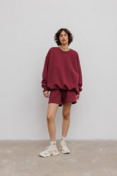 Krótkie spodenki ze sznurkiem w kolorze BURGUNDY - PROSPER-XL. Czerwone szorty damskie Marsala, bez wzorów, z bawełny. Za 299.90 zł.