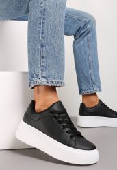 Czarne Sneakersy na Grubej Podeszwie Yarna. Czarne obuwie sportowe damskie Renee, bez zapięcia. Za 34.99 zł.