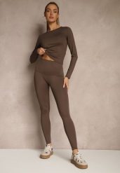 Brązowy Komplet Sportowy Legginsy i Top Typu Longsleeve Dorotia. Brązowe legginsy damskie Renee, m, bez wzorów. Za 109.99 zł.