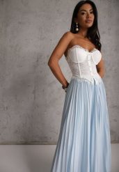 Niebieska Spódnica High Waist Zdobiona Drobnym Plisowaniem Aniope. Niebieskie spódnice damskie Renee, na co dzień, m, z aplikacjami, casualowe, maxi. Za 119.99 zł.