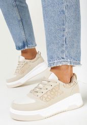 Beżowe Sneakersy ze Wstawką Rhiain. Brązowe obuwie sportowe damskie Born2be, z koronki, bez zapięcia. Za 79.99 zł.