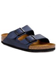 Birkenstock Klapki Arizona 051063 Niebieski. Niebieskie klapki damskie Birkenstock, bez wzorów, ze skóry, bez obcasa, bez zapięcia. Za 399.99 zł.