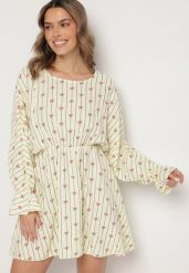 Żółta Bawełniana Sukienka w Paski z Kokardkami Xalriti. Żółte sukienki damskie Born2be, bez wzorów, z bawełny, eleganckie, bez ramiączek. W wyprzedaży za 110.49 zł.