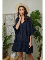 Lin Passion Lniana sukienka w kolorze granatowym rozmiar: 40/42. Niebieskie sukienki damskie Lin Passion, bez wzorów, ze lnu, klasyczne, bez ramiączek. Za 176.08 zł.