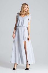 Szara Warstwowa Maxi Sukienka Wiązana na Ramionach. Szare sukienki damskie Figl, bez wzorów, z elastanu, wizytowe, bez ramiączek. Za 369.00 zł.