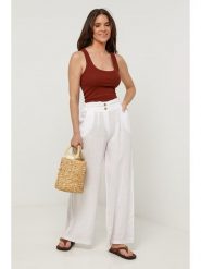 Lin Passion Lniane spodnie w kolorze białym rozmiar: 40/42. Białe spodnie materiałowe damskie Lin Passion, bez wzorów, ze lnu. Za 130.99 zł.