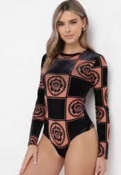 Beżowe Body z Długim Rękawem w Geometryczny Wzór Gerilla. Brązowe body i gorsety Born2be, bez wzorów. Za 109.99 zł.