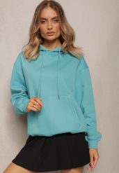 Niebieska Bluza o Fasonie Klasycznej Kangurki z Kapturem Lunamoon. Niebieskie bluzy damskie Renee, bez wzorów, z kapturem. Za 69.99 zł.