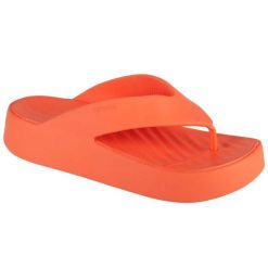 Japonki Crocs Gataway Platform Flip W 209410-84F pomarańczowe. Brązowe klapki damskie bez wzorów, z materiału, bez obcasa, bez zapięcia. Za 305.54 zł.