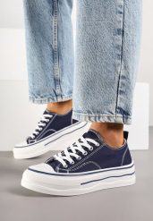 Granatowe Klasyczne Trampki na Grubej Podeszwie Natileva. Niebieskie trampki damskie Born2be, bez wzorów, z jeansu, bez zapięcia. Za 64.99 zł.