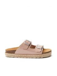 Mandel Klapki "Ana" w kolorze jasnoróżowym rozmiar: 36. Różowe klapki damskie Mandel, bez wzorów, z materiału, z otwartym noskiem, bez obcasa, bez zapięcia. Za 130.99 zł.