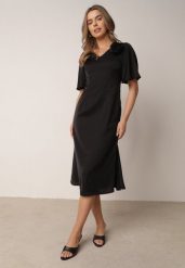 Czarna Koktajlowa Sukienka VICES ze Zwiewnymi Rękawami i Kwiatową Aplikacją 3D Talilia. Czarne sukienki damskie Born2be, z aplikacjami, eleganckie, bez ramiączek. Za 169.99 zł.