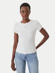 Tommy Jeans T-Shirt Smock Seersucker DW0DW22219 Biały Slim Fit. Białe t-shirty damskie Tommy Jeans, xs, bez wzorów, z jeansu, bez kołnierzyka. Za 169.99 zł.