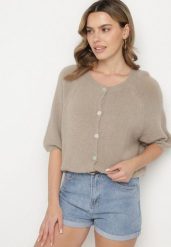 Beżowy Kardigan z Wełną z Rękawami Długości 3/4 Iffolara. Brązowe kardigany damskie Born2be, uniwersalny, bez wzorów, z wełny. Za 139.99 zł.