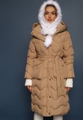 Ciemnobeżowa Kurtka Pikowana z Paskiem Begetir. Brązowe kurtki damskie Renee, na zimę, l, bez wzorów, bez kaptura. Za 239.99 zł.