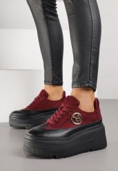 Bordowe Chunky Sneakersy Vices na Platformie z Okrągłym Detalem Sedvira. Czerwone obuwie sportowe damskie Renee, z jeansu, bez zapięcia, trekkingowe. Za 119.99 zł.