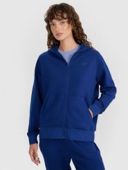 4F Bluza dresowa rozpinana z kapturem damska - granatowa XS. Niebieskie bluzy damskie 4F, xs, bez wzorów, z bawełny, z kapturem. Za 159.99 zł.