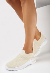 Beżowe Wsuwane Buty Sportowe z Elastyczną Cholewką Rosillte. Brązowe obuwie sportowe casual damskie Born2be. Za 49.99 zł.