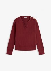 Bawełniany sweter z ozdobnymi guzikami. Czerwone swetry klasyczne damskie bonprix, z bawełny, bez kołnierzyka. Za 64.99 zł.